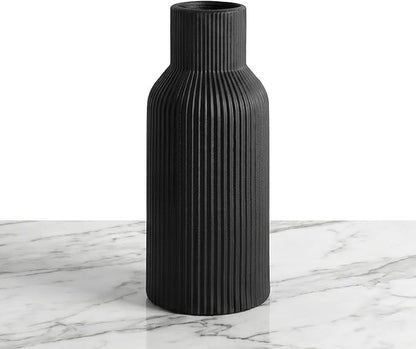 Black Ceramic Tall Vase,Modern Smooth Vertical Ribbed, Nordic Minimalist for Pampas, Dried & Fresh Flowers, Home Decor for Living Room, Coffee Table, Bookshelf, Entryway, Farmhouse