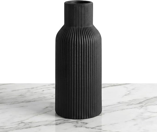 Black Ceramic Tall Vase,Modern Smooth Vertical Ribbed, Nordic Minimalist for Pampas, Dried & Fresh Flowers, Home Decor for Living Room, Coffee Table, Bookshelf, Entryway, Farmhouse