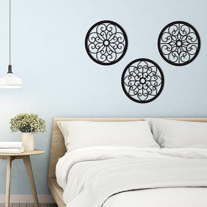 Bnesi 3 Pieces Thickened Rustic Wood Wall Decor,Farmhouse Circle Wall Decor Modern Kitchen Art Circular Living Room Dining Room Hallway Decoration for Walls(Modern style)