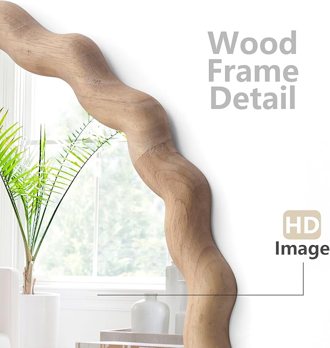 Irregular Wall Mirror,Wood Round Farmhouse Mirror Unique Vanity Mirror,36" Nature Wooden Modern Bathroom Mirror for Washroom Living Room Bedroom