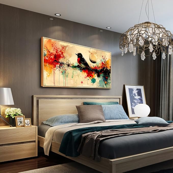hyidecorart Wood Framed Wall Art For Living Room Wall Decor For Bedroom Office Home Wall Decor Pictures Posters Artwork Abstract Watercolor Bird Painting Hotel Canvas Art Modern Room Decoration