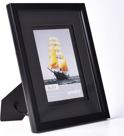 Yaetm 8x10 Double Floating Mat Picture Frame Set of 2, Display Picture 5x7 with black Double Mat, Polished High Definition Real Glass, Tabletop & Wall Mounting Photo Frames, Black
