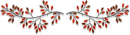Hotop 2 Pieces Metal Tree Leaf Wall Decor Vine Olive Branch Leaf Wall Art Wrought Iron Scroll Sculptures Above the Bed, Living Room, Outdoor Decoration(Classic Style,Rusty Color)