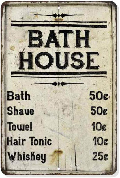 Chico Creek Signs Bath House Price List Sign Vintage Decor Signs Shower Shave House Farmhouse Rustic Bathroom Decorations Wall Art Tin Bathhouse Metal Gift 8 x 12 Matte Finish 108120020175