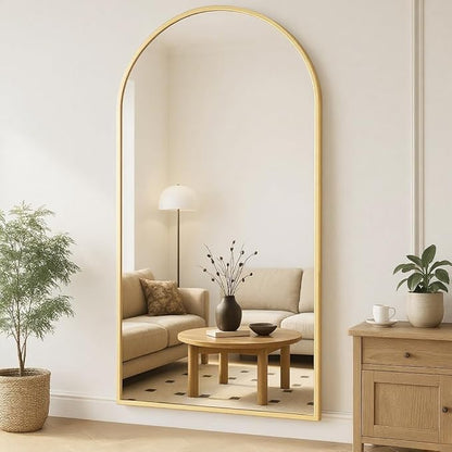 Full Length Mirror, 78"x38" Arched Floor Length Mirror with Stand, Gold Body Mirrors Hanging or Leaning, Wall Mirrors Freestanding with Aluminum Frame for Living Room, Bedroom