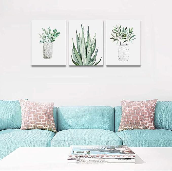 farmhouse Wall Art painting for dining room bathroom Abstract Canvas art family Wall decor for Bedroom kitchen Wall Decoration Living Room decor Green Leaf pictures Artwork for home walls 3 piece