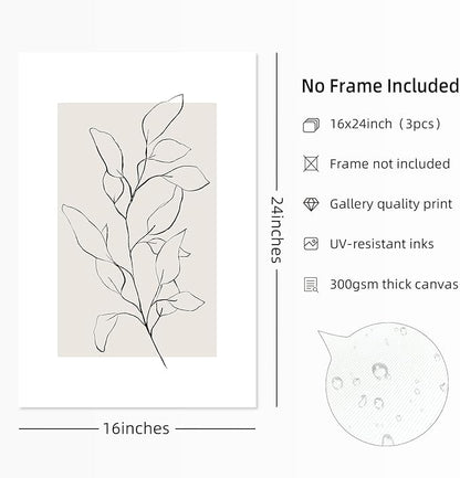 Neutral Botanical Prints Wall Art Decor Plant Minimalist Canvas Pictures Vintage Beige Wall Art Modern Farmhouse Line Poster Boho Abstract Painting Artwork for Bedroom 16x24 Inch Unframed Set of 3