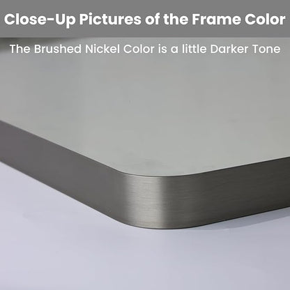 LOAAO 28X36 Inch Brushed Nickel Bathroom Mirror, Rounded Rectangle Silver Metal Frame Mirror, Brushed Nickel, Anti-Rust, Shatter Proof, Hangs Horizontally or Vertically