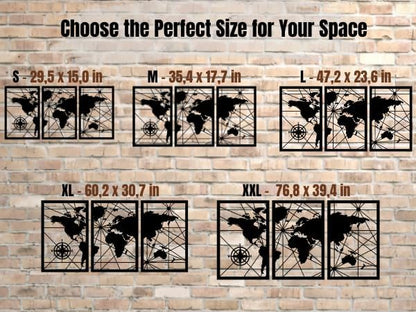 VAILLA World Map Wood Wall Art Decor Large Hanging Sculpture Modern Home Decoration Large Set of 3 Panels Map Wallart Botanical Wall Hangings Wooden Wall Arr 3D Textured Sculptures for Living Room Bedroom Office Dinnig Room