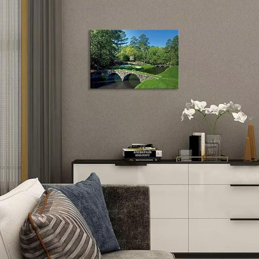 chenchenArt Augusta National Golf Course Wall Art - Augusta Golf Course 12th Hole Wall Art for Living Room Bedroom Bathroom Home Decorations Golf Art Canvas Prints Framed Ready to Hang(12''H x 16''W)