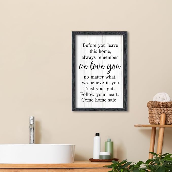 AuraPeak Before You Leave This Home Sign for We Love You Inspirational Quotes Laundry Room Living Room Wall Decor Family Entryway kitchen Wall Hanging Art (16"×10" Black)