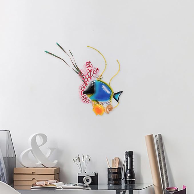 dreamskip Sea Fish Metal Beach Wall Decor Art, Blue Ocean Themed Wall Sculpture, Coastal Outdoor Decor For Pool, Garden, Fence, Patio, Bathroom Indoor Decoration