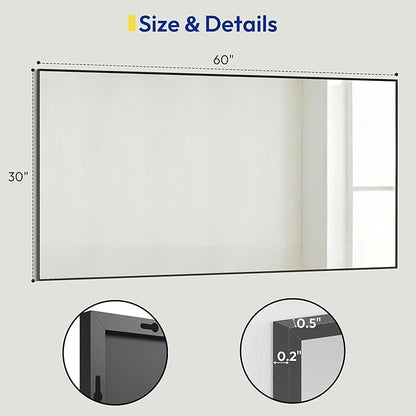 30" x 60" Matte Black Wall Mirror for Bathroom, 60" x 30" Extra Large Metal Framed Decor, Horizontal/Vertical Accent Mirror for Gym & Double Vanity