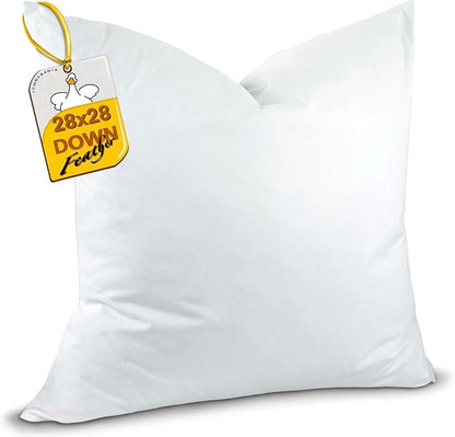 Down and Feather Euro Pillows Set of 1, Square Decorative Throw Pillows for Couch, Sofa, Chair, Bed,or Floor Cushions 28x28 (Inch, 28, 28x28)