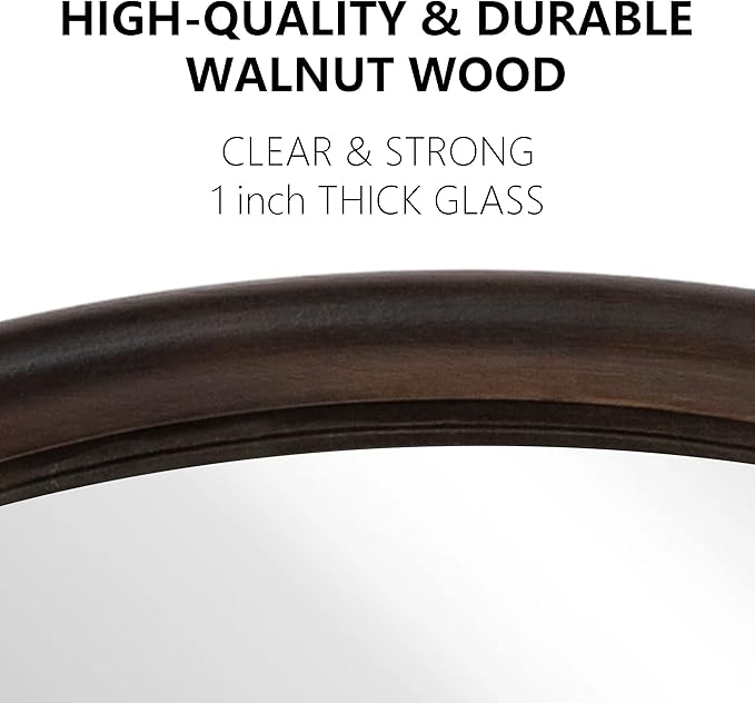 CULER Round Wall Mirrors 24 Inch,Wood Rustic Decorative Transitional Mirror with Walnut Frame for Wall,Farmhous Mirror for Bathroom Bedroom Living Room or Entryway（Dark Brown）