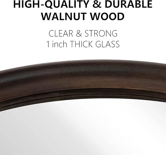 CULER Round Wall Mirrors 24 Inch,Wood Rustic Decorative Transitional Mirror with Walnut Frame for Wall,Farmhous Mirror for Bathroom Bedroom Living Room or Entryway（Dark Brown）