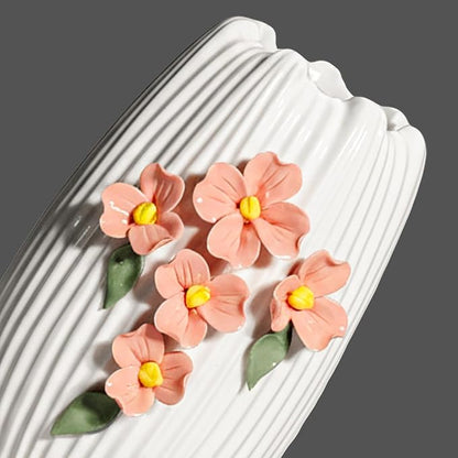 Small White Vase - 7 Inch Ceramic Modern Vase for Pampas Grass, 3D Sculpted Minimalist Flower Vases Home Decor, Living Room, Office Desk, Table, Centerpiece Decor