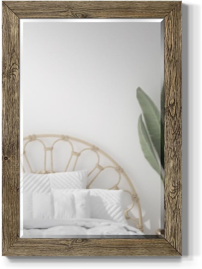 Renditions Gallery Rectangular Dark Room Walnut Wooden Framed Body Mirror Decor Farmhouse Wall Mounted Horizontal Decorative Mirror for Bedroom Living Room Bathroom - 41"x29" LT07