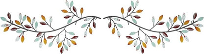 Hotop 2 Pieces Metal Tree Leaf Wall Decor Vine Olive Branch Leaf Wall Art Wrought Iron Scroll Sculptures Above the Bed, Living Room, Outdoor Decoration(Classic Style,Elegant Color)