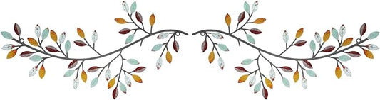 Hotop 2 Pieces Metal Tree Leaf Wall Decor Vine Olive Branch Leaf Wall Art Wrought Iron Scroll Sculptures Above the Bed, Living Room, Outdoor Decoration(Classic Style,Elegant Color)