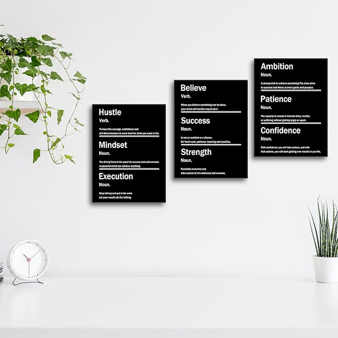 Inspirational Canvas Wall Art 3 Piece Quotes Success Entrepreneurs Posters Print Office Decor Picture Painting Artwork for Office Bedroom Bathroom Wall Picture Ready to Hang [36''W X 16''H]