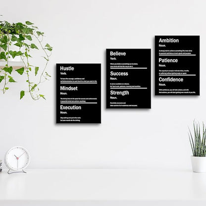 Inspirational Canvas Wall Art 3 Piece Quotes Success Entrepreneurs Posters Print Office Decor Picture Painting Artwork for Office Bedroom Bathroom Wall Picture Ready to Hang [36''W X 16''H]