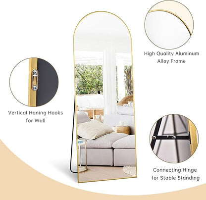 Dewfig Arched Gold Full Length Mirror, 57"X20" Large Floor Mirrors, Full Body Mirror for Leaning or Hanging, Standing Mirrors for Bedroom, Living Room,Dressing Room, Aluminum Alloy Frame, Gold