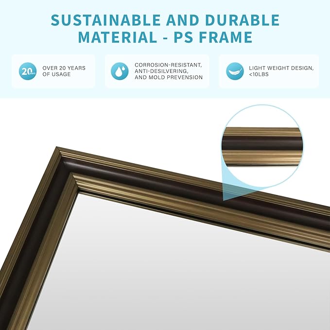 Retro Copper Effect Framed Wall Mirror, 22x30 Rectangle Mirror, Anti-desilvering Tempered Glass, Sustainable& Sturdy Frame, Farmhouse Mirror, Anti-Rust, 3min Fast Setup for Bathroom Living Room