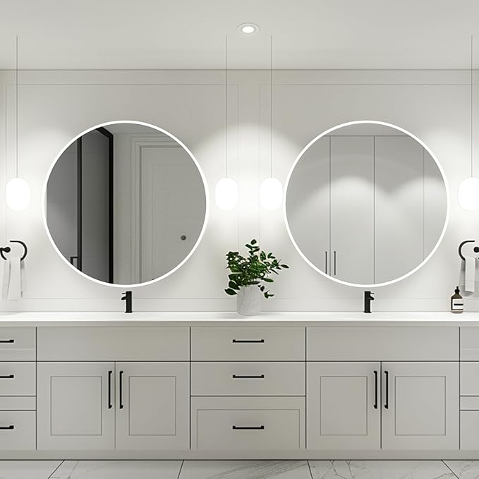 White Round Wall Mirror, White Circle Mirror 20 inch, Round Bathroom Mirrors, Circle Wall Mirrors for Bathroom, Living Room, Hallway, Vanity, Over Sink, Mantel