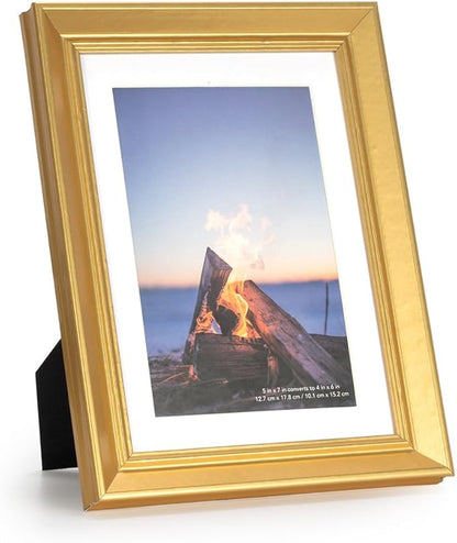 5x7 Picture Frame Gold, Display 5x7 without Mat or 4x6 with Mat, Wall Gallery Photo Frames