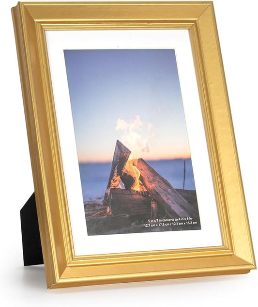 5x7 Picture Frame Gold, Display 5x7 without Mat or 4x6 with Mat, Wall Gallery Photo Frames