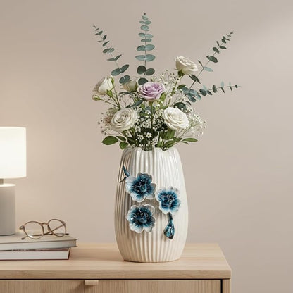Small White Vase - 7 Inch Modern Ceramic Vases for Centerpieces, Minimalist 3D Sculpted Flower Vase for Home Decor, Kitchen, Dining Table, Shelf, Wedding Decor
