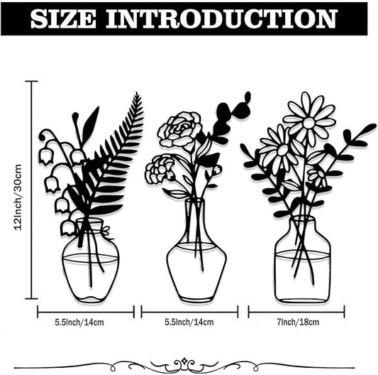 BFORXRO 3 Pieces Metal Flowers Wall Art Decor,Modern Farmhouse Black Wall Decor for New Home Bathroom Kitchen Living Room Bedroom Decoration Foliage