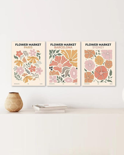 Sage Green Boho Wall Art Set of 3, Minimalist Framed Wall Art Geometric Line Leaf Beige Green Canvas Artwork Paintings, Abstract Botanical Boho Room Decor, Office, 12"x16"