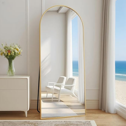 Rowjut Floor Mirror Arched Full Length Mirrors, Mirror Full Length Standing Hanging or Leaning Against Wall, 59"x18" Large Full Body and Wall Mounted Mirror for Bedroom Living Room, Gold