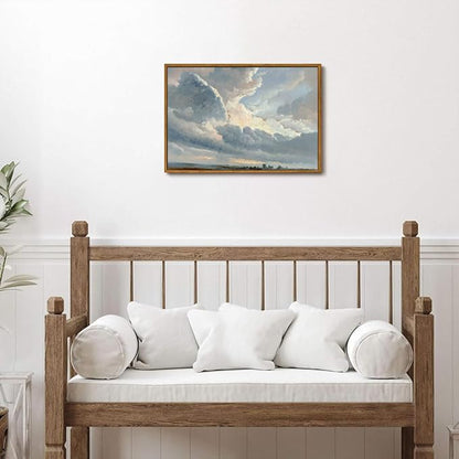 OIQArtOIQ Vintage Landscape Canvas Wall Art Framed Natural Scenery Painting Artwork Prints France Country Wilderness Farmhouse Decor Pictures Kitchen Bedroom Living Room Bathroom