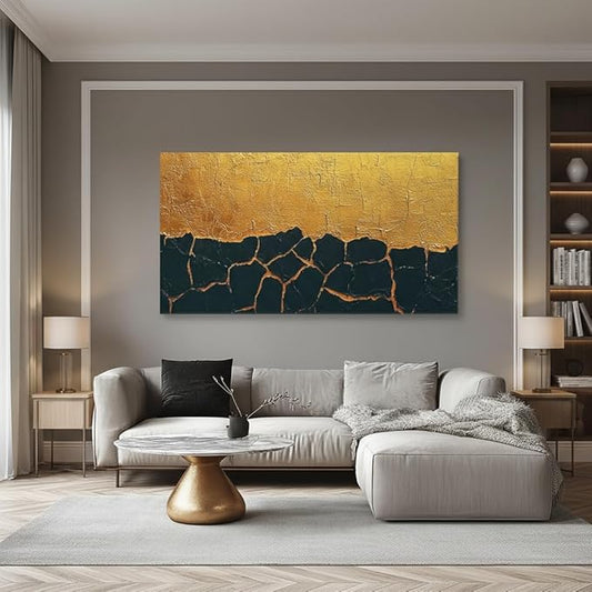 Iallbin Abstract Canvas Wall Art, Large Wall Art for Living Room, for Wall Modern Paintings Wall Decor Living Room (Abstract, Black and Yellow, 58L x 29W)