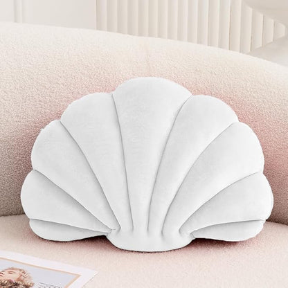 XIAIJIA Seashell Decorative Pillow Shell Shaped Throw Pillow 3D Insert Beach Pillow Soft Velvet Pillow Sea Ocean Decoration Couch Bed Pillow Cushions(White,18 X 13 inch)