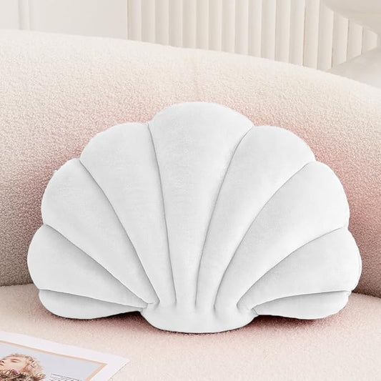 XIAIJIA Seashell Decorative Pillow Shell Shaped Throw Pillow 3D Insert Beach Pillow Soft Velvet Pillow Sea Ocean Decoration Couch Bed Pillow Cushions(White,18 X 13 inch)