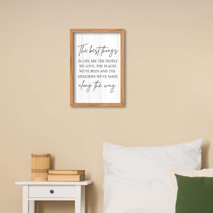 AuraPeak The Best Things In Life Family Sign for Home Wall Decor Modern Memory Family Positive Quotes Memories Farmhouse Bedroom Living Room Horizontal Adventure Hanging Art (Wood 16"×11")