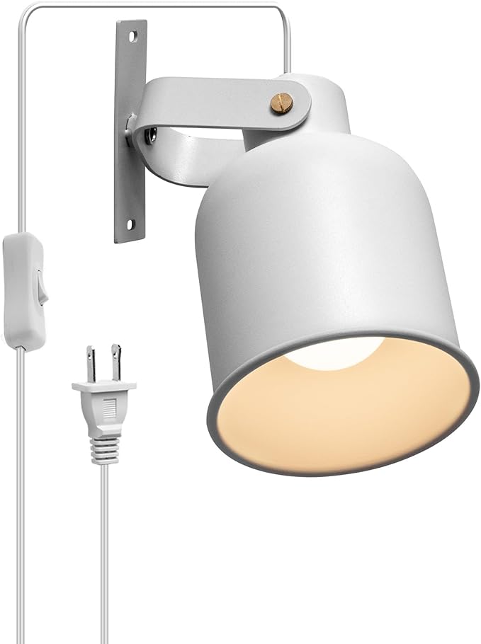 Aisilan Plug-in Wall Sconce Lighting, Adjustable Wall Light for Bedroom Bedside, Modern Indoor Wall Sconce for Reading with Cord, Easy Install 7W 3000K Bulb for Living Room Hallway