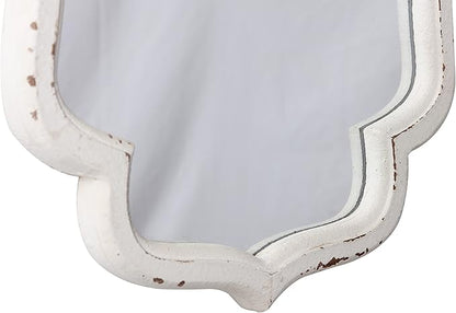 Vintage Small Scalloped Wall Mirror Decorative 16" x 12", Hanging Rustic Distressed White Bathroom Mirrors for Vanity, Farmhouse Wood Quatrefoil Wall Mounted Mirror for Living Room