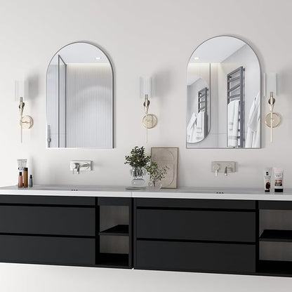Wall Mounted Mirror, Arched Wall Mirror for Bathroom, 20"x30" Arch Bathroom Mirror with Metal Frame, 2 Pieces Silver Vanity Mirror Decor for Mantle, Bedroom, Entryway