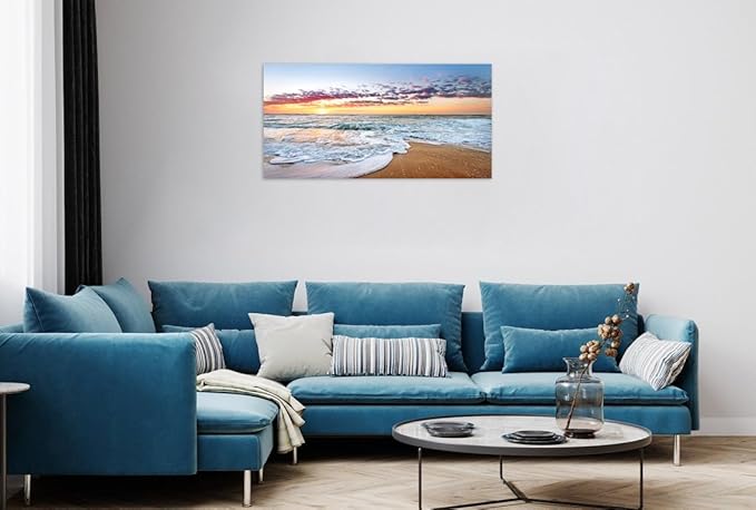TutuBeer 1 Panels Beach Home Beach Decor for Home Beach Decorations White Beach Sunrise with Deep Blue Sky Beach Pictures of the Beach Kitchen Decor Beach Decorations for Home Decor 20" x 40" x 1
