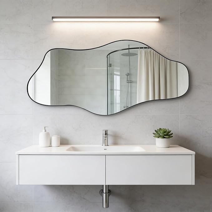 Irregular Frameless Mirror, 47.2"x24" Asymmetrical Aesthetic Mirror, Modern Organic Tempered Glass Mirrors for Living Room Bedroom Hallway Entryway, Horizontal or Vertical Hanging