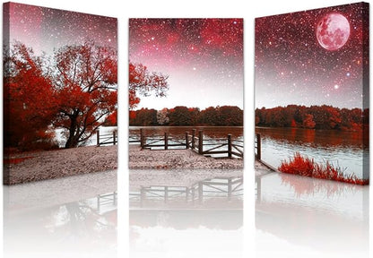 Lapremoly Red Tree Abstract Landscape Wall Paintings Canvas Wall Art For Living Room Wall Decor For Bedroom Office Decor Print Artwork Modern Inspiration Frame Wall Pictures Room Home Decor 3 Piece