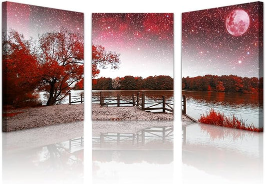 Lapremoly Red Tree Abstract Landscape Wall Paintings Canvas Wall Art For Living Room Wall Decor For Bedroom Office Decor Print Artwork Modern Inspiration Frame Wall Pictures Room Home Decor 3 Piece