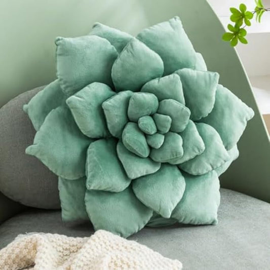 3D Plant Pillow 17.7'' Cute Flower Throw Pillow Green Plant Shaped Decor Soft Unique Plush Decorative Pillow Throw Cushions for Bedroom Home Decorations