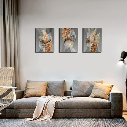 Canvas Wall Art For Living Room, Family Wall Decorations, Kitchen, Bathroom, Bedroom Modern Wall Decor Black Paintings Abstract Leaves Pictures Artwork Inspirational Home Decor 3 Pieces