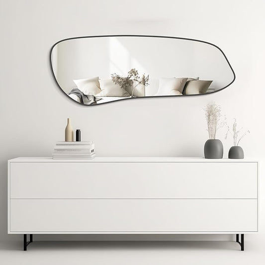 WallBeyond Irregular Wall Mirror, Asymmetrical Mirror Wall Mounted with Black Framed for Living Room, Bathroom, Bedroom, Entryway Wall Decor, 46"×18", Black